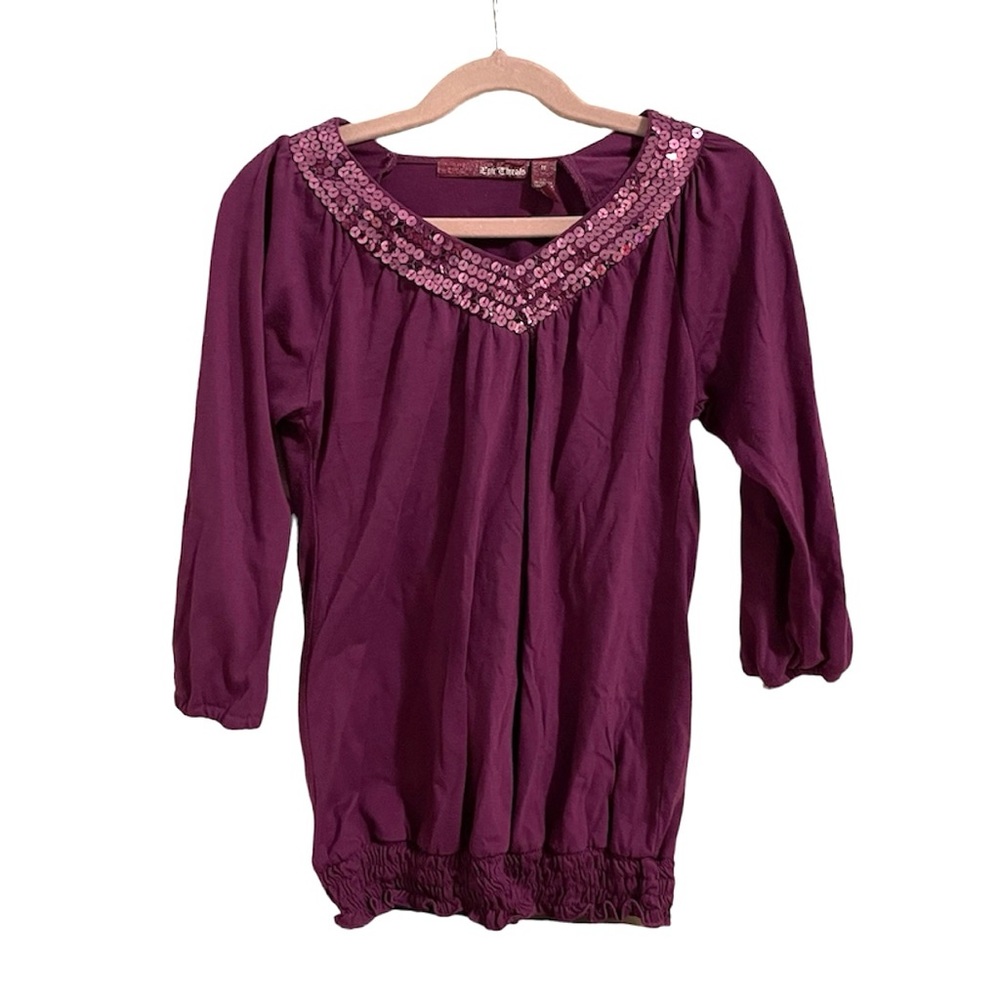 Epic Threads Girls Sequin Plum Purple Blouse